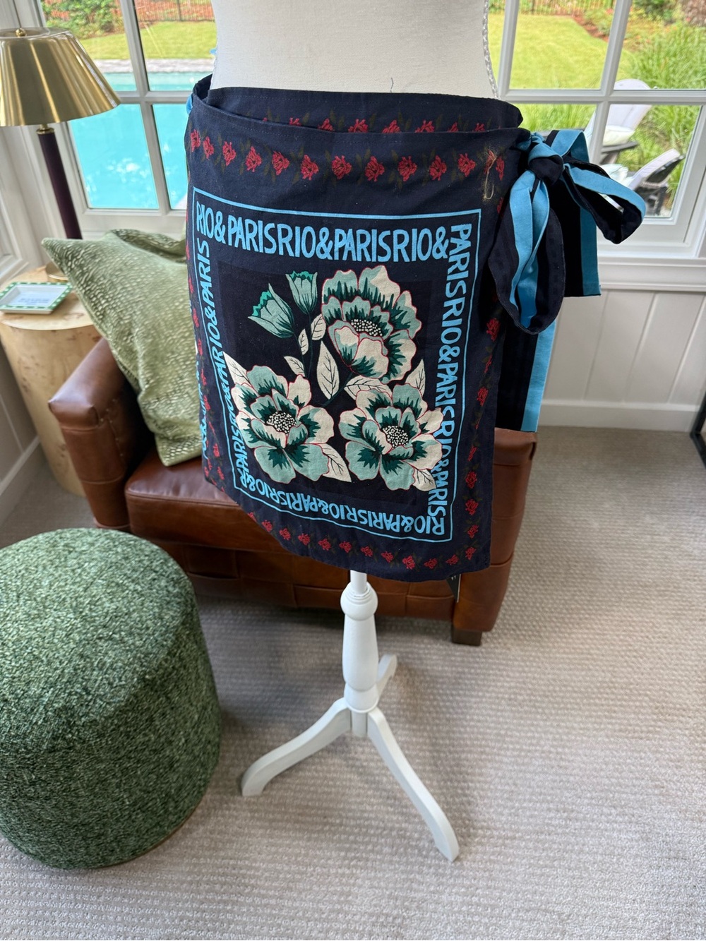 NWT Chartou ParisRio Floral Print Skirt Navy and Teal